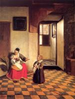 Pieter de Hooch - A Woman with a Baby in Her Lap and a Small Child